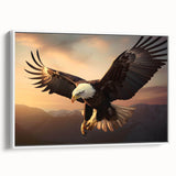 Framed wall art canvas showcasing a vibrant birds of prey design, featuring intricate details and a white frame, perfect for enhancing modern home decor.