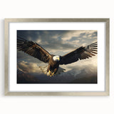 Framed wall art featuring a detailed design of birds in flight, elegantly presented with a silver mat. Ideal for enhancing modern decor with nature-inspired elegance.