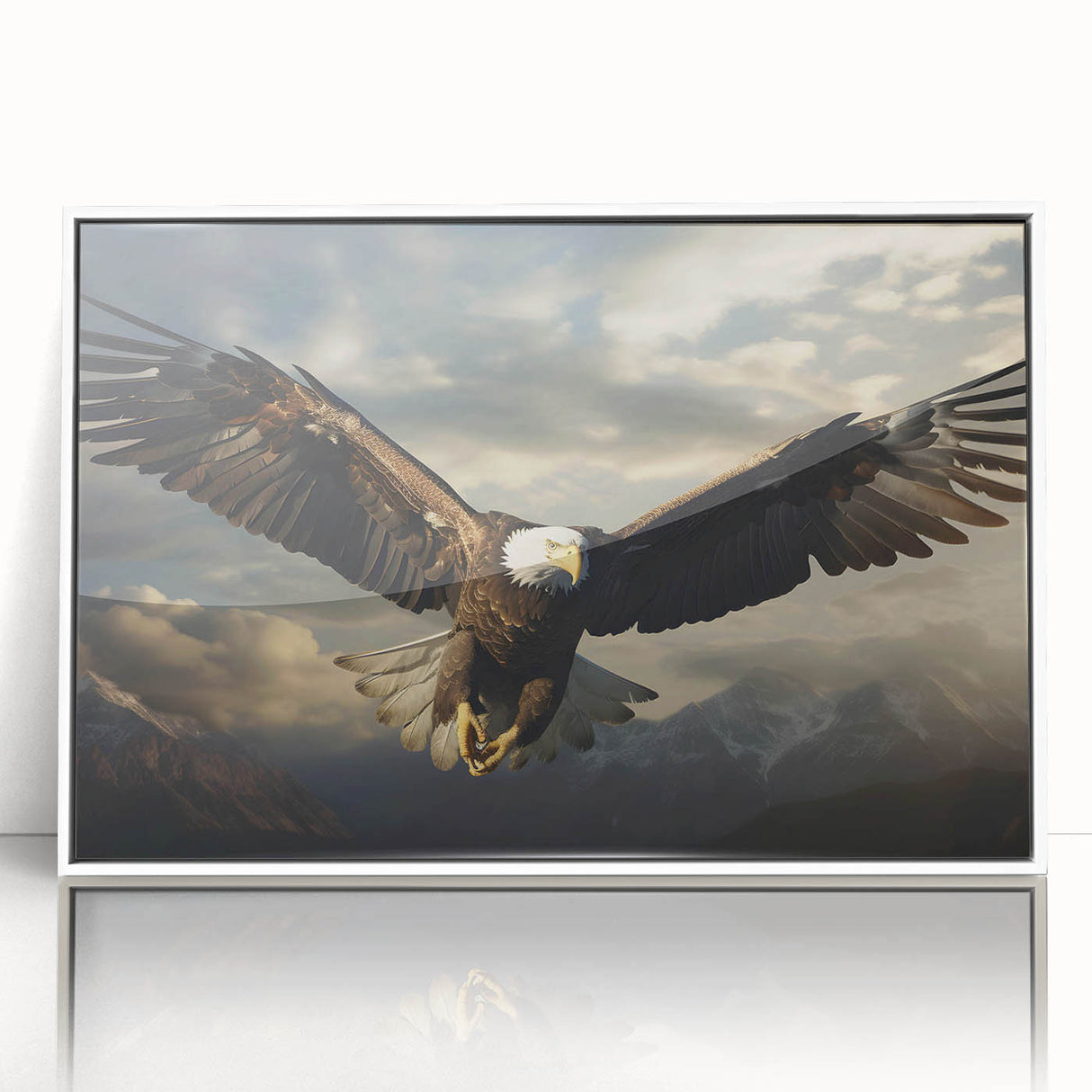 Framed acrylic wall art featuring a colorful birds of prey design, showcasing vibrant hues and intricate details, perfect for enhancing modern home decor.