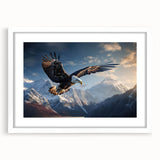 Framed wall art featuring a detailed design of birds in flight, showcasing vibrant colors and intricate patterns, perfect for home decor or nature enthusiasts.