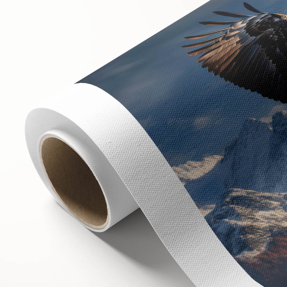 Colorful rolled canvas wall art showcasing a vibrant birds of prey design, featuring intricate details and a textured surface, ideal for home decor.