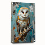Acrylic glass wall art featuring a vibrant birds of prey design, displayed in a side view with visible mounting pins, showcasing intricate details and colors. Perfect for nature enthusiasts and modern decor lovers.