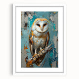 Framed wall art featuring a colorful birds of prey design, showcasing intricate details and vibrant colors on a white mat, perfect for home decor.
