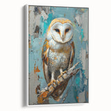 Framed canvas wall art showcasing a vibrant Birds of Prey design, featuring detailed illustrations of various birds in flight against a white background, perfect for home decor.