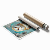 Vibrant rolled print of a bird-themed wall art design, showcasing intricate illustrations and bold colors, perfect for home decor or artistic display.