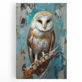 Stretched canvas wall art showcasing a vibrant design of various birds in flight, featuring an array of colors including blues, yellows, and greens, perfect for enhancing modern decor.