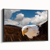 Framed wall art featuring a striking birds of prey design in vibrant colors, showcasing a black side view, perfect for adding elegance to any interior space.