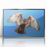 Framed wall art featuring a vibrant birds of prey design in acrylic, showcasing intricate details and a sleek silver frame, perfect for modern decor.