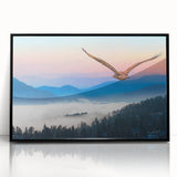 Framed acrylic wall art featuring a striking birds of prey design with a black frame, perfect for enhancing modern decor in living spaces or offices.