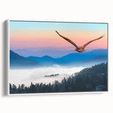 Framed canvas wall art featuring a stunning design of birds of prey, showcasing intricate details and vibrant colors, perfect for enhancing any modern decor. The artwork is elegantly displayed with a white frame, adding a touch of sophistication to home interiors.