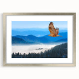 Framed wall art featuring a vibrant design of birds, highlighted with a silver frame and mat, perfect for enhancing home decor with a nature-inspired touch.