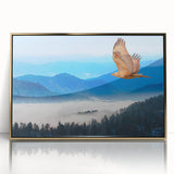 Framed acrylic wall art featuring a vibrant birds of prey design, showcasing intricate details and a gold frame, ideal for nature and wildlife enthusiasts.