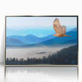 Framed acrylic wall art featuring a striking birds of prey design in a silver frame, showcasing vibrant colors and intricate details, ideal for nature enthusiasts.