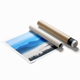 Vibrant rolled print of a bird-themed wall art design showcasing colorful avian illustrations, elegantly packaged in a protective cardboard tube for display.