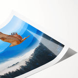 Colorful rolled print featuring a striking design of birds in flight, showcasing vibrant hues and intricate details, perfect for home decor or art enthusiasts.