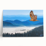 Stretched canvas wall art featuring a vibrant design of various birds in flight, showcasing intricate details and vivid colors, perfect for home decor.