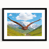 Framed black wall art showcasing a vibrant birds of prey design in a modern mat finish, perfect for enhancing contemporary home decor with wildlife themes.