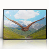 Framed wall art featuring a collection of birds in flight, showcasing vibrant colors and intricate details, set against a sleek black frame, perfect for home decor.