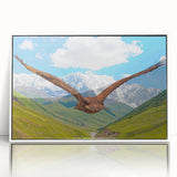 Framed acrylic wall art titled "Birds of Pray," showcasing a vibrant bird design with intricate details in a white frame, ideal for modern home decor. Perfect for adding a touch of elegance to living spaces.