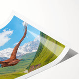 Colorful rolled print featuring a detailed depiction of birds in a vibrant, abstract style, ideal for enhancing interior decor and art collections.