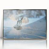 Framed acrylic wall art featuring a striking design of birds of prey, showcasing intricate details and a silver frame, perfect for modern home decor.
