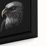 Close-up of a framed canvas wall art piece showcasing a vibrant bird design in rich colors, perfect for enhancing modern home decor or art collections.