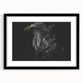 Framed black wall art featuring a striking design of birds, showcasing intricate details and vibrant colors, ideal for modern home décor and interior styling.