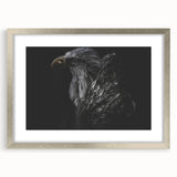 Framed wall art print showcasing a vibrant bird design in a silver frame with a white mat, perfect for enhancing home decor and adding a touch of elegance.