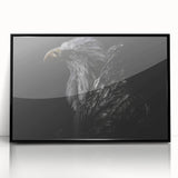 Framed wall art featuring a striking design of birds, displayed in a sleek black frame with acrylic front, perfect for modern home decor accents.