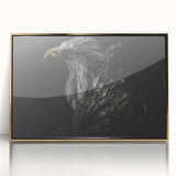 Framed wall art featuring a vibrant "Birds of Prey" design in gold acrylic, showcasing detailed illustrations of various birds against a sleek backdrop, perfect for home decor.