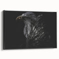 Framed canvas wall art depicting an intricate birds of prey design, showcasing detailed illustrations in a blend of natural colors, presented from the black side view. Ideal for nature enthusiasts and modern decor.