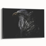 Framed canvas wall art depicting an intricate birds of prey design, showcasing detailed illustrations in a blend of natural colors, presented from the black side view. Ideal for nature enthusiasts and modern decor.