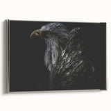 Framed canvas wall art showcasing a vibrant "Birds of Prey" design with intricate details, elegantly displayed in a silver frame, perfect for modern decor.
