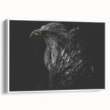 Framed canvas wall art featuring an intricate birds of prey design, showcasing vibrant colors and detailed illustrations, set against a white background for a modern aesthetic.