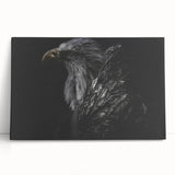Stretched canvas wall art featuring a vibrant bird design with intricate details, showcasing colorful feathers and an artistic background, perfect for home decor.
