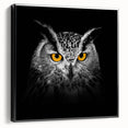 Framed canvas wall art showcasing a vibrant birds-of-prey design, featuring rich colors and intricate details, viewed from the side against a neutral background.