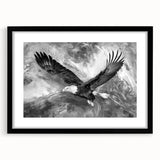 Framed wall art featuring a striking black mat and a vibrant "Birds of Prey" design, showcasing intricate details and colors, perfect for modern home decor.