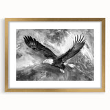 Framed wall art featuring a vibrant birds of prey design, showcasing intricate details and a gold frame, ideal for enhancing modern home decor.