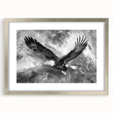 Silver-framed wall art featuring a collection of bird illustrations from the "Birds of Prey" design series, elegantly matted to enhance visual appeal.