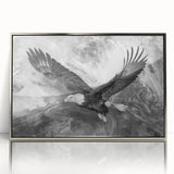 Framed acrylic wall art showcasing a vibrant birds of prey design in silver, ideal for home decor, enhancing any space with its striking visual appeal.