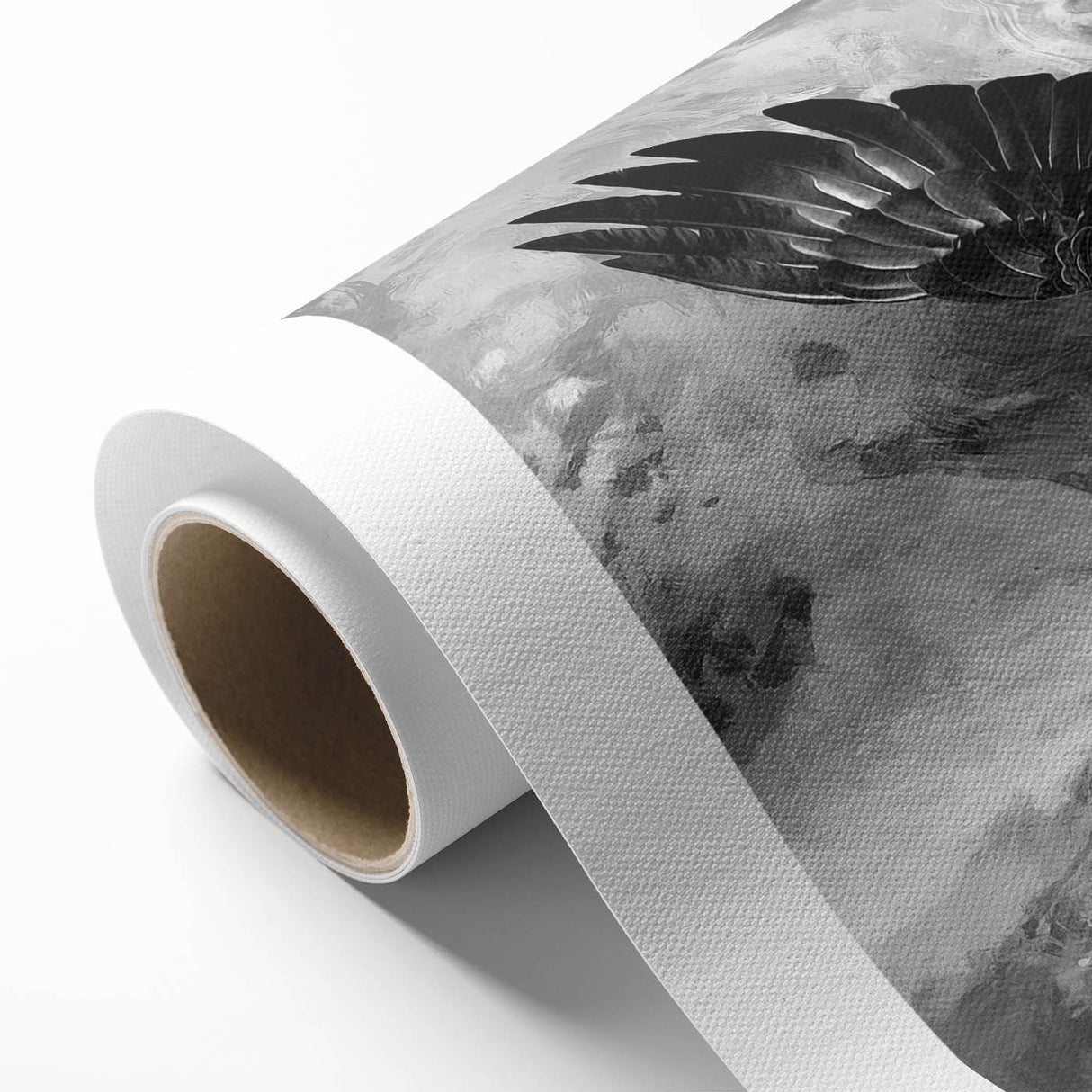 Vibrant rolled canvas artwork showcasing a stunning design of birds in flight, perfect for home decor, highlighting intricate details and vivid colors.