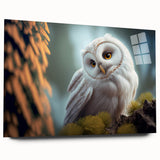 Side view of an acrylic glass wall art piece featuring a vibrant birds-of-prey design, showcasing intricate details and colors, perfect for modern decor.