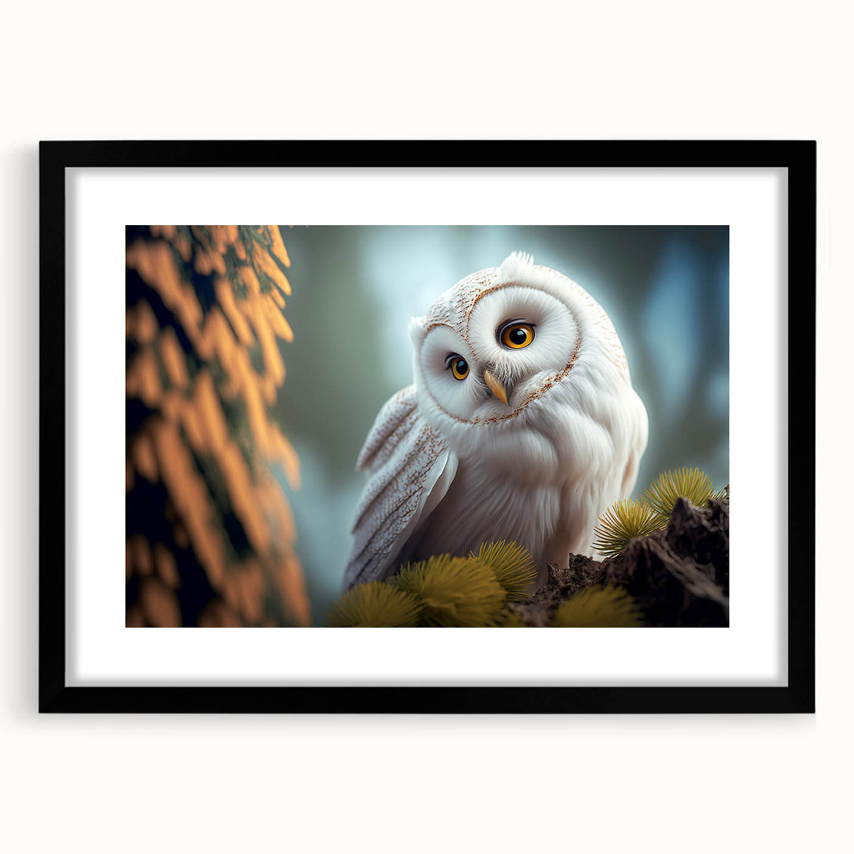 Framed black wall art featuring a striking birds of prey design, showcasing intricate details and vibrant colors, perfect for enhancing any modern home decor.
