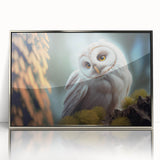 Framed acrylic wall art showcasing a striking birds of prey design, featuring intricate details and a sleek silver frame, perfect for modern home decor.