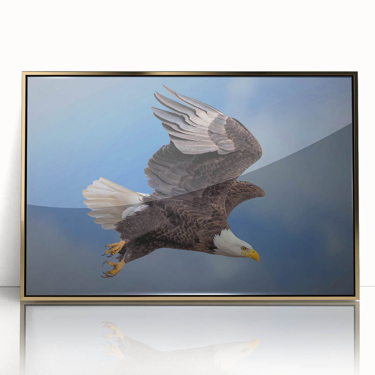 Framed wall art showcasing a collection of birds in flight, designed with a gold-acrylic finish, perfect for adding elegance to any room decor.