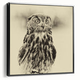 Framed canvas wall art featuring a contemporary birds of prey design in vibrant colors, showcasing a black frame and side view, perfect for home decor.