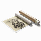 Vibrant wall art print showcasing a colorful design inspired by birds of prey, rolled and ready for display, emphasizing intricate details and artistic expression.