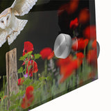 Close-up of a vibrant acrylic glass wall art piece featuring a colorful birds of prey design, showcasing intricate details and rich colors, perfect for home decor.