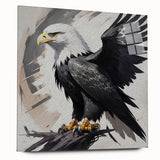 Acrylic glass wall art display showcasing a vibrant birds of prey design in a sleek side view, perfect for enhancing modern home decor with a touch of nature.