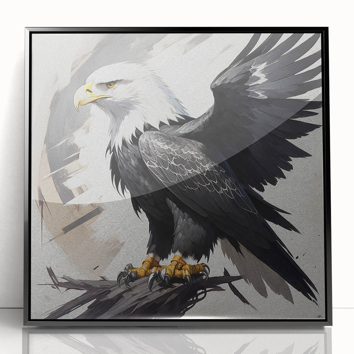 Framed acrylic wall art showcasing a striking design of various birds, including vibrant colors and intricate details, perfect for home decor. The piece is presented in a sleek black frame, enhancing its modern aesthetic and making it an ideal addition to any living space or office.